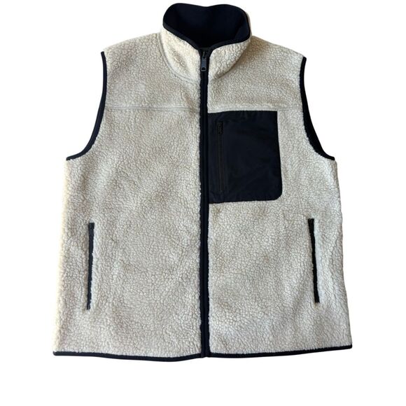 Eddie Bauer Chilali Sherpa Faux Shearling Fleece Vest size L Oyster Cream Full Z - Picture 4 of 11